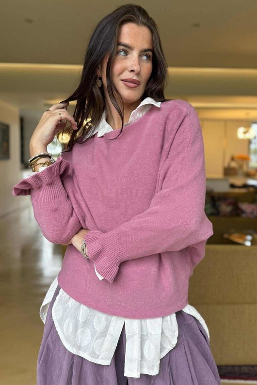 Conrad Batwing Ruffle Cuff Knit Indian Pink